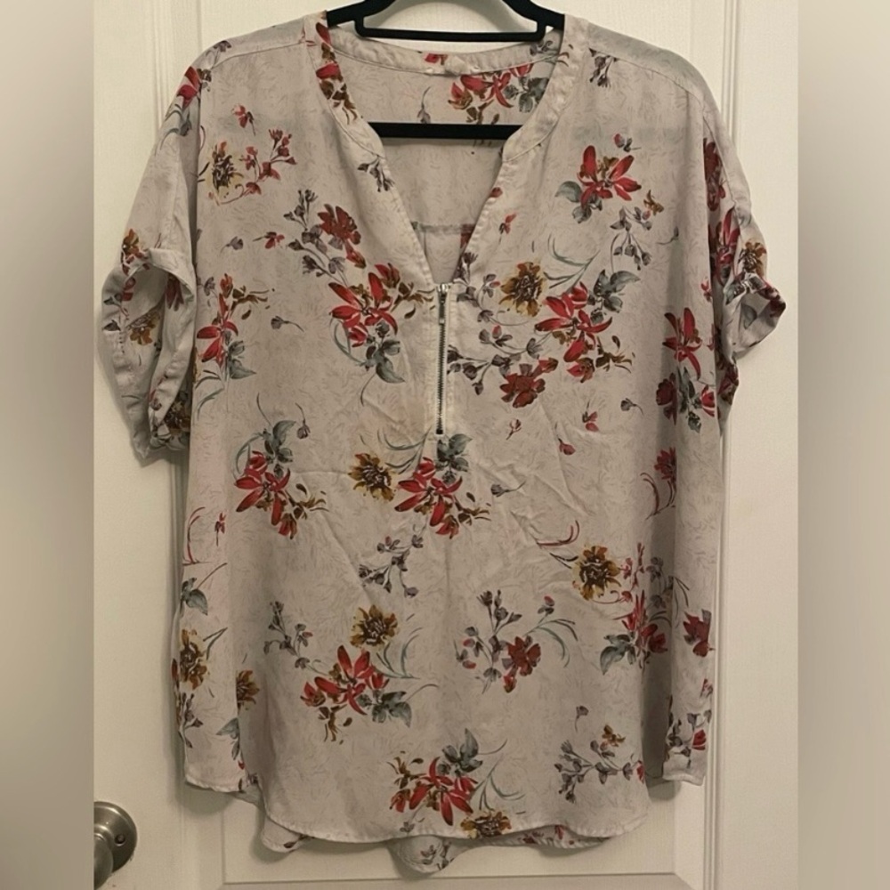 Maurices Geneva Floral Zipper Neck Blouse